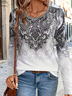 Women Ethnic Long Sleeve Tee T-shirt V Neck Printing Casual Spring/Fall Graphic Tee Top
