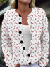 Women Christmas Printing Long Sleeve Crew Neck Vintage Spring/Fall Cardigan Outerwear