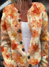 Women Maple Leaf Printing Long Sleeve Crew Neck Vintage Spring/Fall Cardigan Outerwear