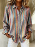 Women Striped Long Sleeve Shirt Spring/Fall Buckle Shirt Collar Regular Sleeve Daily Casual Top