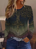 Women Abstract Long Sleeve Tee T-shirt Crew Neck Printing Casual Spring/Fall Graphic Tee Top