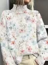 Women Floral Printing Spring/Fall Vintage Long Sleeve Turtleneck Sweater