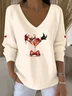 Women Santa Claus Long Sleeve Tee T-shirt V Neck Printing Casual Spring/Fall Top
