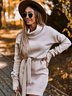 Women Plain Long Sleeve Spring/Fall Split Joint Dress Turtleneck Daily Vintage Mini Hip Skirt Bodycon Dress