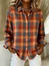 Women Plaid Long Sleeve Shirt Spring/Fall Buckle Shirt Collar Regular Sleeve Daily Casual Top