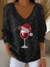 Women Christmas Long Sleeve Tee T-shirt V Neck Printing Casual Spring/Fall Top