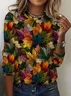 Women Maple Leaf Long Sleeve Tee T-shirt Crew Neck Printing Casual Spring/Fall Graphic Tee Top