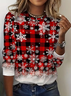 Women Plaid Long Sleeve Tee T-shirt Crew Neck Printing Casual Spring/Fall Graphic Tee Top