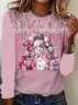 Women Christmas Snowman Long Sleeve Tee T-shirt Crew Neck Printing Casual Spring/Fall Graphic Tee Top