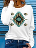 Women Ethnic Long Sleeve Tee T-shirt Crew Neck Printing Casual Spring/Fall Graphic Tee Top