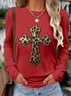 Women Leopard Long Sleeve Tee T-shirt Crew Neck Printing Casual Spring/Fall Graphic Tee Top