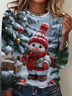 Women Christmas Snowman Long Sleeve Tee T-shirt Crew Neck Printing Casual Spring/Fall Graphic Tee Top