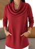 Women Fleece Plain Long Sleeve Tee T-shirt Mock Neck Casual Spring/Fall Top