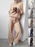 Women Plain Split Joint Two-Piece Set Daily Long Sleeve Casual Spring/Fall Top With Pants Matching Set