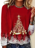 Women Christmas Long Sleeve Tee T-shirt Crew Neck Printing Casual Spring/Fall Graphic Tee Top