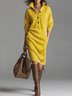 Women Plain Long Sleeve Autumn Dress Turtleneck Daily Casual Midi H-Line Dress