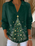 Women Christmas Printing Spring/Fall Casual Long Sleeve Shawl Collar Sweater