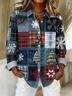 Women Christmas Long Sleeve Shirt Spring/Fall Buckle Shirt Collar Regular Sleeve Daily Casual Top