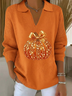 Women Halloween (pumpkin) Printing Spring/Fall Casual Long Sleeve Shawl Collar Sweater