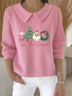 Women Santa Claus Printing Spring/Fall Casual Long Sleeve Shawl Collar Sweater