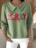 Women Christmas Printing Spring/Fall Casual Long Sleeve Shawl Collar Sweater