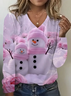 Women Christmas Snowman Long Sleeve Tee T-shirt V Neck Printing Casual Spring/Fall Graphic Tee Top