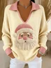 Women Santa Claus Printing Spring/Fall Casual Long Sleeve Shawl Collar Sweater