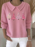 Women Christmas Printing Spring/Fall Casual Long Sleeve Shawl Collar Sweater