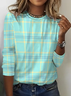 Women Plaid Long Sleeve Tee T-shirt Crew Neck Printing Casual Spring/Fall Graphic Tee Top