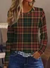 Women Plaid Long Sleeve Tee T-shirt Crew Neck Printing Casual Spring/Fall Graphic Tee Top