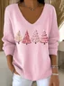 Women Plants Spring/Fall Casual Long Sleeve V Neck Cotton Sweater