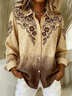 Women Floral Long Sleeve Shirt Spring/Fall Buckle Shirt Collar Regular Sleeve Daily Casual Top