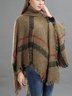 Women's Spring/Fall Outerwear Vintage Tassel Color Block Turtleneck Cape Coat
