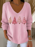 Women Christmas Long Sleeve Tee T-shirt V Neck Printing Casual Spring/Fall Top