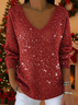 Women Christmas Long Sleeve Tee T-shirt V Neck Printing Casual Spring/Fall Top