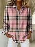 Women Plaid Long Sleeve Shirt Spring/Fall Buckle Shirt Collar Regular Sleeve Daily Casual Top