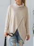 Women Plain Long Sleeve Tee T-shirt Mock Neck Asymmetric Casual Spring/Fall Top