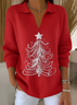 Women Christmas Printing Spring/Fall Casual Long Sleeve Shawl Collar Sweater