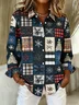 Women Christmas Long Sleeve Shirt Spring/Fall Buckle Shirt Collar Regular Sleeve Daily Casual Top