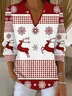 Women Christmas Printing Spring/Fall Casual Long Sleeve Shawl Collar Sweater