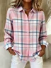 Women Plaid Long Sleeve Shirt Spring/Fall Buckle Shirt Collar Regular Sleeve Daily Casual Top