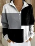 Women Multicolor Block Shawl Collar Printing Casual Spring/Fall Long Sleeve Sweatshirt