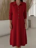 Women Plain Long Sleeve Autumn Dress Shawl Collar Daily Casual Maxi H-Line Dress