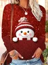 Women Christmas Snowman Long Sleeve Tee T-shirt Crew Neck Printing Casual Spring/Fall Graphic Tee Top