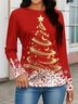 Women Christmas Long Sleeve Tee T-shirt Crew Neck Printing Casual Spring/Fall Graphic Tee Top