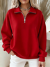 Women Plain Shawl Collar Printing Casual Spring/Fall Long Sleeve Sweatshirt