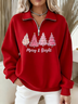 Women Christmas Shawl Collar Printing Casual Spring/Fall Long Sleeve Sweatshirt
