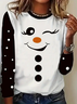 Women Christmas Snowman Long Sleeve Tee T-shirt Crew Neck Printing Casual Spring/Fall Graphic Tee Top