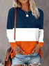 Women Multicolor Block Long Sleeve Tee T-shirt Crew Neck Printing Casual Spring/Fall Graphic Tee Top