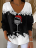Women Christmas Long Sleeve Tee T-shirt V Neck Printing Casual Spring/Fall Top